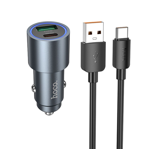 HOCO autós töltő USB A + Type C + kábel USB A - Type C PD QC3.0 48W Z60 fekete