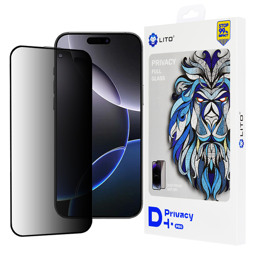 Lito - D+ Pro Privacy - iPhone 16 Pro Max - Fekete üvegfólia Lito - D+ Pro Privacy - iPhone 16 Pro Max - Fekete üvegfólia