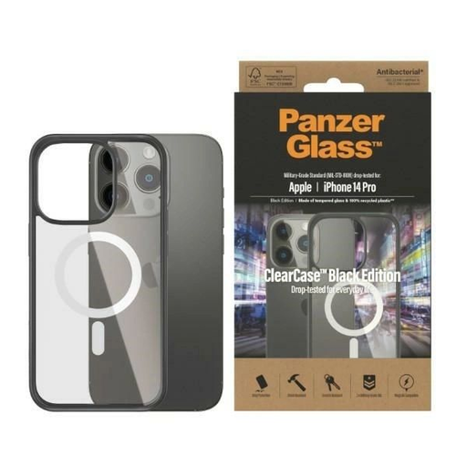 PanzerGlass ClearCase MagSafe antibakteriális tok iPhone 14 Pro-hoz - átlátszó és fekete PanzerGlass ClearCase MagSafe antibakteriális tok iPhone 14 Pro-hoz - átlátszó és fekete