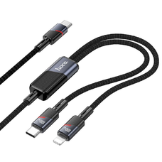 HOCO kábel 2 az 1-ben Type C - Type C + Lightning 5A 100W U139 1,2 m fekete