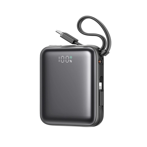 Joyroom JR-PBF27 10000mAh 22.5W Power Bank beépített USB-C és Lightning kábelekkel - Fekete