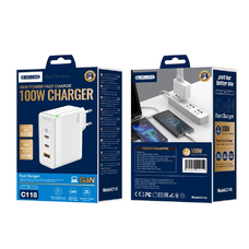 JELLICO fali töltő C118 GaN PD 100W 2xUSB-C + 1xUSB QC3.0 Fehér