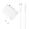 JELLICO fali töltő C118 GaN PD 100W 2xUSB-C + 1xUSB QC3.0 + kábel USB-C - Lightning Fehér - 0. kép