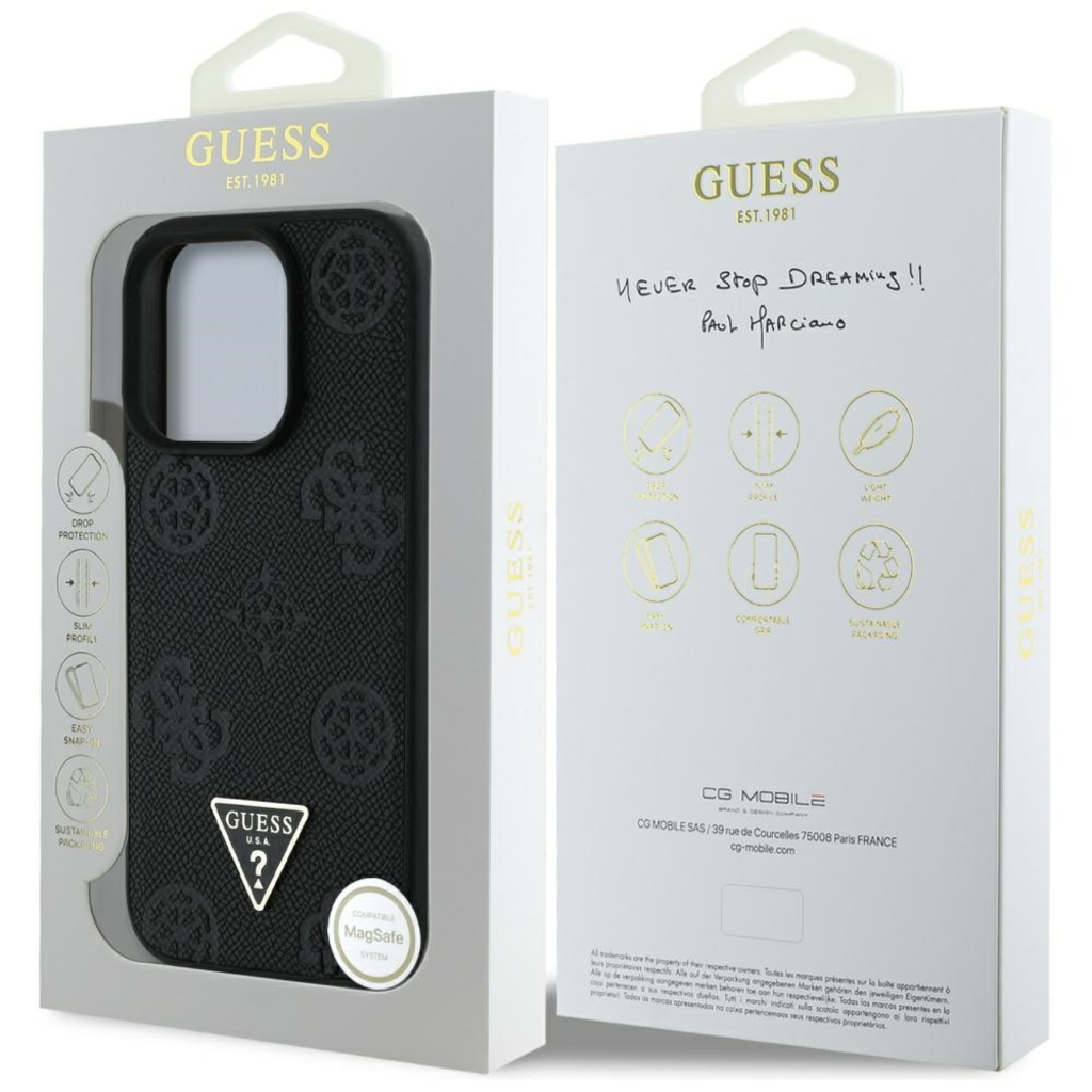  iPhone 16 Pro Max Fekete Guess Peony Grained Hot Stamp Triangle MagSafe tok (GUHMP16XPGBTMK) - 7