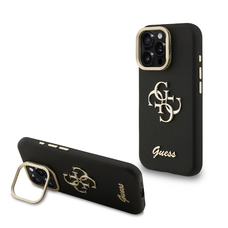 Guess PU Grained 4G Logo Stand Kamera Kerettel ellátott tok iPhone 15 Pro-hoz Fekete
