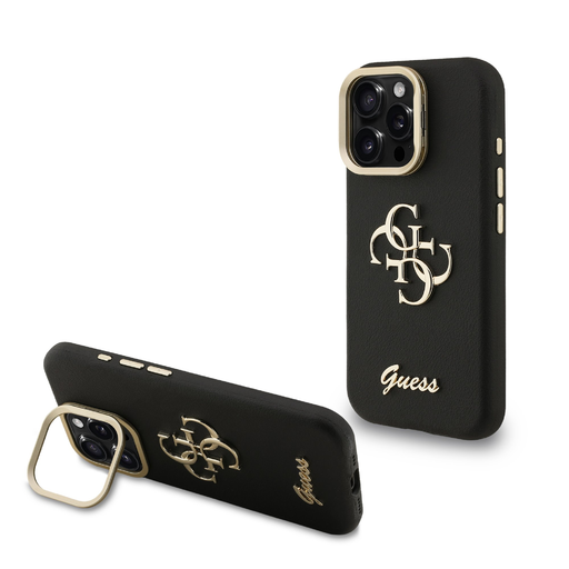 Guess PU Grained 4G Logo Stand Kamera Kerettel ellátott tok iPhone 15 Pro-hoz Fekete Guess PU Grained 4G Logo Stand Kamera Kerettel ellátott tok iPhone 15 Pro-hoz Fekete