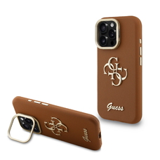 Guess PU Grained 4G Logo Állványos Kamera Keret tok iPhone 15 Pro-hoz Barna tok