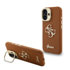 Guess PU Grained 4G Logo Állványos Kamera Keretes Tok iPhone 16-hoz Barna Tok