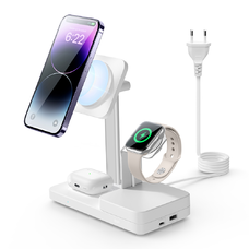  ESR - Prémium 5 az 1-ben Vezeték nélküli Töltőállomás HaloLock (6E004) - GaN-nel, iPhone MagSafe, AirPods, Apple Watch, 65W - Fehér