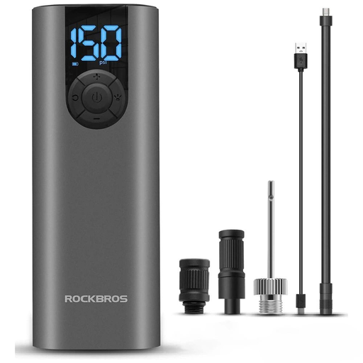 Rockbros 42720001001 Elektromos Kerékpár Pumpa LED Kijelzővel + USB-C - USB-A Kábellel - Fekete