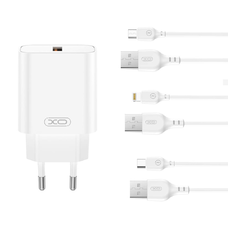 XO hálózati USB töltő adapter CE33 QC 18W 1x USB fehér + Lightning kábel