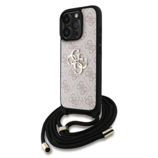 Guess PU 4G Fém Logós Keresztpántos Tok iPhone 16 Pro Pink