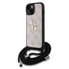 Guess PU 4G Metal Logo keresztpántos tok iPhone 15 Pink tok