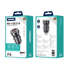JELLICO autós töltő F4 PD 20W 1xUSB-C + 1xUSB QC3.0 + kábel Lightning Fekete