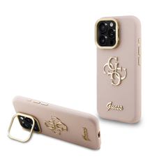 Guess PU Grained 4G Logo Stand Camera Frame tok iPhone 15 Pro Pink