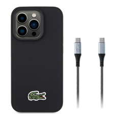 Lacoste Iconic Petit Pique Szövött Logós MagSafe iPhone 15 Pro tok Fekete + USB-C/USB-C Adatkábel