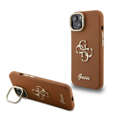 Guess PU Grained 4G Logó Állvány Kamerakeret tok iPhone 13-hoz Barna