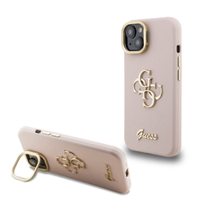 Guess PU Grained 4G Logo Állvány Kamerakeretes tok iPhone 13 Pink