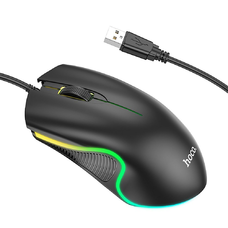 HOCO vezetékes számítógépes egér USB A 1000 DPI villogó GM19 fekete