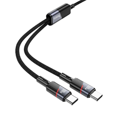 Kábel 2 az 1-ben USB C - USB C / USB C Hoco 5A 100W 1,2 m U139 fekete