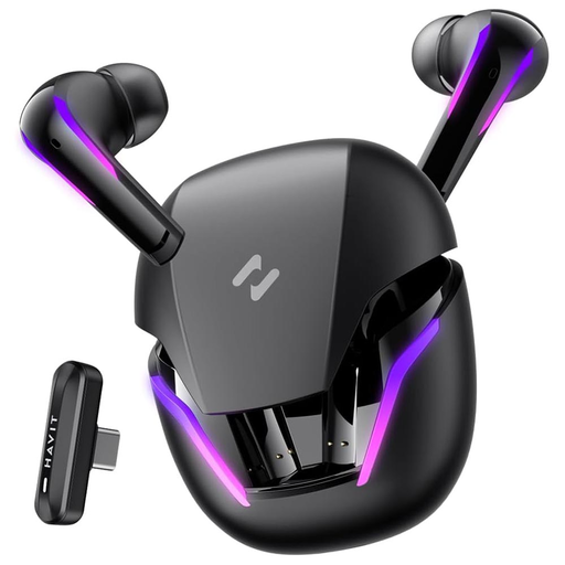  Havit - Vezeték nélküli fülhallgató (TW970) - játékhoz, dongle-val, Bluetooth 5.3, RGB, Type-C, 400mAh - Fekete