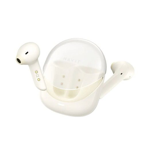  Havit - Vezeték nélküli fülhallgató Modern Buds (TW974) - játékhoz, mikrofonnal, Bluetooth 5.3, TWS, ENC, USB-C, 400mAh - Bézs