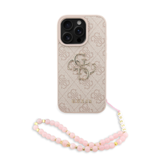 Guess PU 4G Fém Logós Szíjjal iPhone 16 Pro Max rózsaszín tok