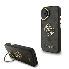 Guess PU 4G Metal Logo Állvány Kamerakeret tok iPhone 16 Fekete tok