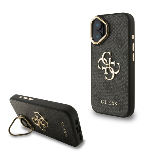Guess PU 4G Metal Logo Állvány Kamerakeret tok iPhone 16 Fekete tok Guess PU 4G Metal Logo Állvány Kamerakeret tok iPhone 16 Fekete tok