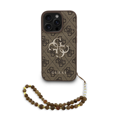 Guess PU 4G Metal Logo Szíjas tok iPhone 16 Pro Max Barna
