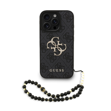 Guess PU 4G Fém Logó Pántos Tok iPhone 16 Pro Max Fekete tok