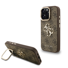 Guess PU 4G Metal Logo Stand Camera Frame iPhone 16 Pro Max tok Barna