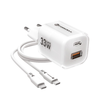 FORCELL F-ENERGY Kristály Színű GaN III VT-41 utazó töltő szilikon kábellel 1 x Type C + 1x USB A aljzattal, PD QC4.0 33W fehér - 0. kép