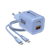 FORCELL F-ENERGY Crystal Színű GaN III VT-41 utazó töltő szilikon kábellel 1 x Type C + 1x USB A csatlakozóval, PD QC4.0 33W kék - 0. kép