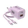 FORCELL F-ENERGY Crystal Color GaN III VT-41 utazótöltő szilikon kábellel 1 x Type C + 1x USB A aljzatokkal, PD QC4.0 33W lila - 0. kép