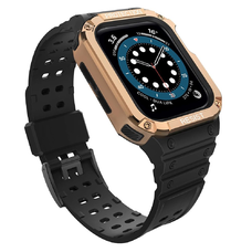 Protect Strap Band csuklópánt és tok Apple Watch 9 / 8 / 7 / 6 / 5 / 4 / 3 / 2 / SE / SE2 (41 / 40 / 38mm) tok Páncélozott borítás karórához Fekete / Rose Gold tok