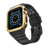 Protect Strap Band csuklópánt tokkal Apple Watch 9 / 8 / 7 / 6 / 5 / 4 / 3 / 2 / SE / SE2 (41 / 40 / 38mm) esetén, páncélozott borítás óra számára Fekete / Arany színben - 0. kép
