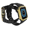 Protect Strap Band csuklópánt tokkal Apple Watch 9 / 8 / 7 / 6 / 5 / 4 / 3 / 2 / SE / SE2 (41 / 40 / 38mm) esetén, páncélozott borítás óra számára Fekete / Arany színben - 1. kép