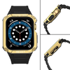 Protect Strap Band csuklópánt tokkal Apple Watch 9 / 8 / 7 / 6 / 5 / 4 / 3 / 2 / SE / SE2 (41 / 40 / 38mm) esetén, páncélozott borítás óra számára Fekete / Arany színben - 2. kép
