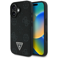 Guess Grained Hot Stamp Peony Triangle Logo MagSafe iPhone 16 tok - Fekete