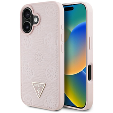 Guess Grained Hot Stamp Peony Triangle Logo MagSafe iPhone 16 tok - Pink