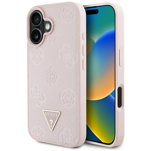 Guess Grained Hot Stamp Peony Triangle Logo MagSafe iPhone 16 tok - Pink