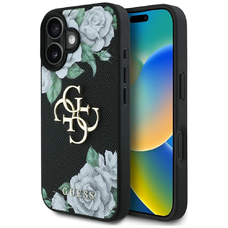 Guess Grained Roses Big 4G logós tok iPhone 16 - fekete