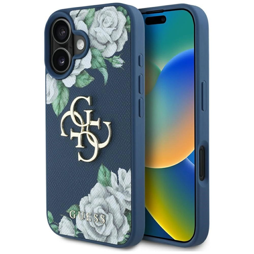 Guess Grained Roses Big 4G logós tok iPhone 16-hoz - kék Guess Grained Roses Big 4G logós tok iPhone 16-hoz - kék
