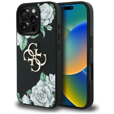 Guess Grained Roses Big 4G logós tok iPhone 16 Pro Max - fekete tok