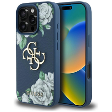 Guess Grained Roses Big 4G logó tok iPhone 16 Pro - kék tok