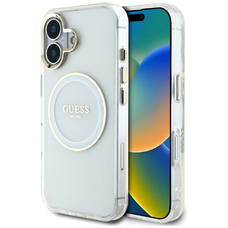 Guess IML Metal Colored Circle Classic Logo MagSafe tok iPhone 16 - fehér