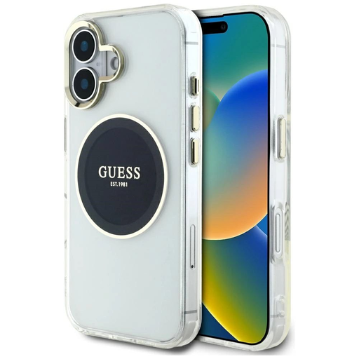 Guess IML Metal Colored Circle Classic Logo MagSafe tok iPhone 16 - fekete tok
