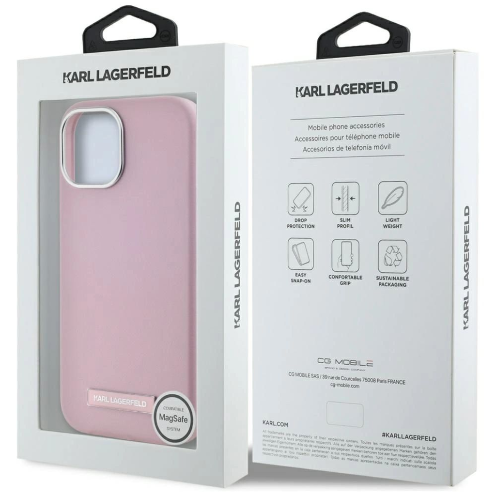  iPhone 15 Pink Karl Lagerfeld FW Metal Plate MagSafe tok - 8