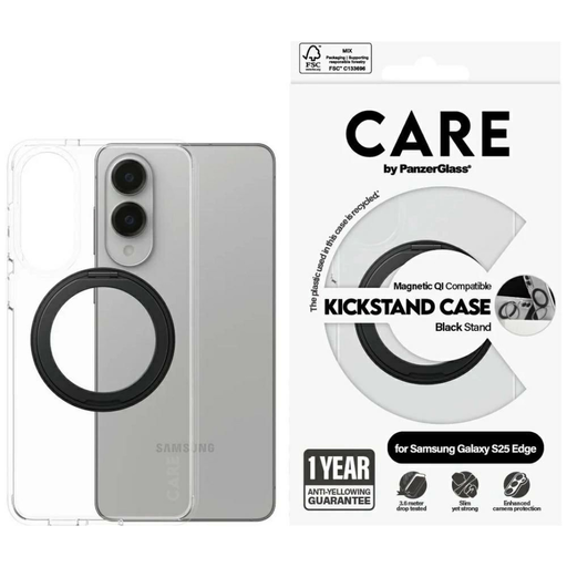 CARE by PanzerGlass Feature Fekete kitámasztós & QI Tok Samsung Galaxy S25 Edge - Átlátszó tok CARE by PanzerGlass Feature Fekete kitámasztós & QI Tok Samsung Galaxy S25 Edge - Átlátszó tok